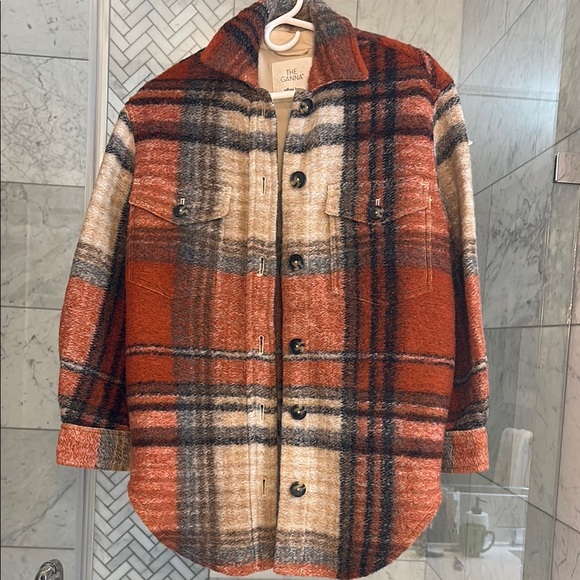 GANNI Plaid Wool Jacket - Red and Beige - Picture 1 of 5